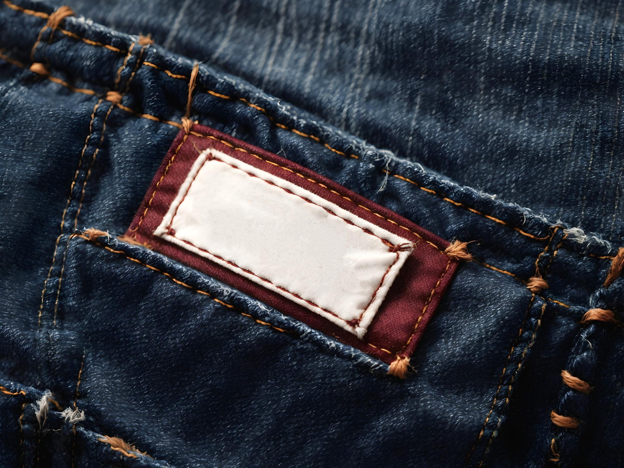 hand-embroidered label on denim